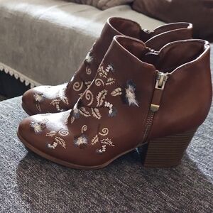 Style & Co Brown Ankle Booties with Embroidery
